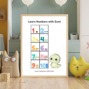 Zumi Numbers Poster 1–10 Printable | Toddler Learning Chart | Preschool Wall Art (A4 + US Letter)
