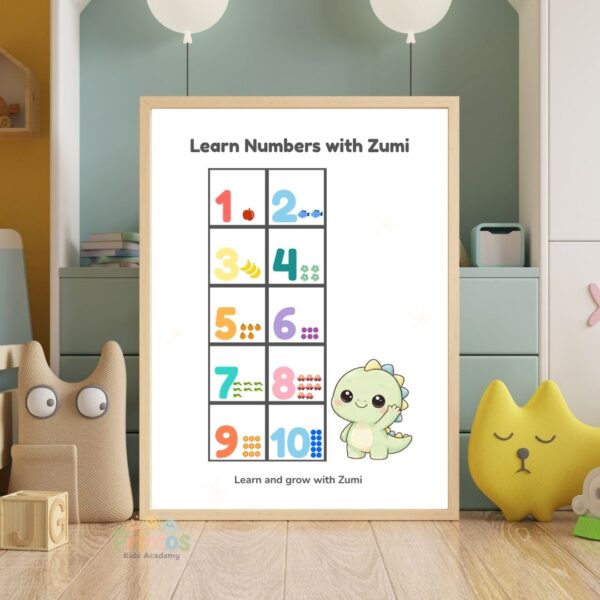 Zumi Numbers Poster 1–10 Printable | Toddler Learning Chart | Preschool Wall Art (A4 + US Letter)