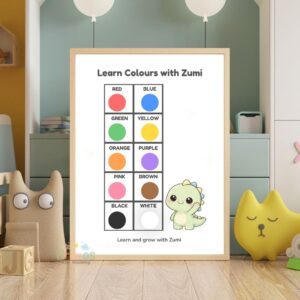 Zumi Colours Poster Printable | Learn Colours Chart | Toddler Learning Wall Art (A4 + US Letter)