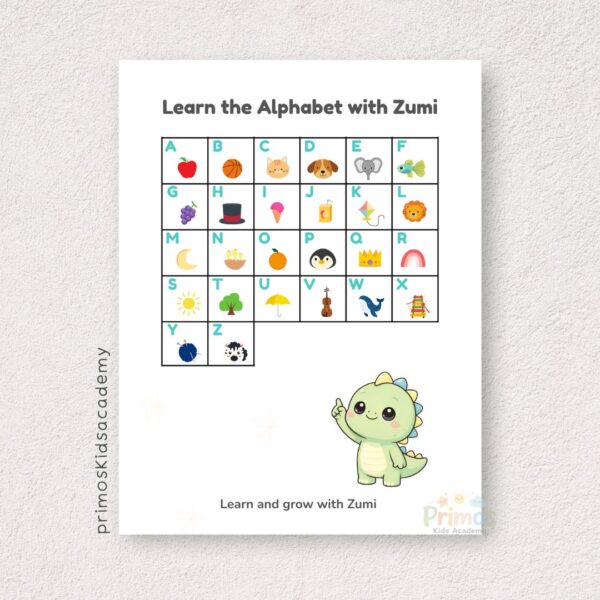 Zumi Alphabet Poster A–Z Printable | ABC Learning Chart | Preschool Wall Art (A4 + US Letter)