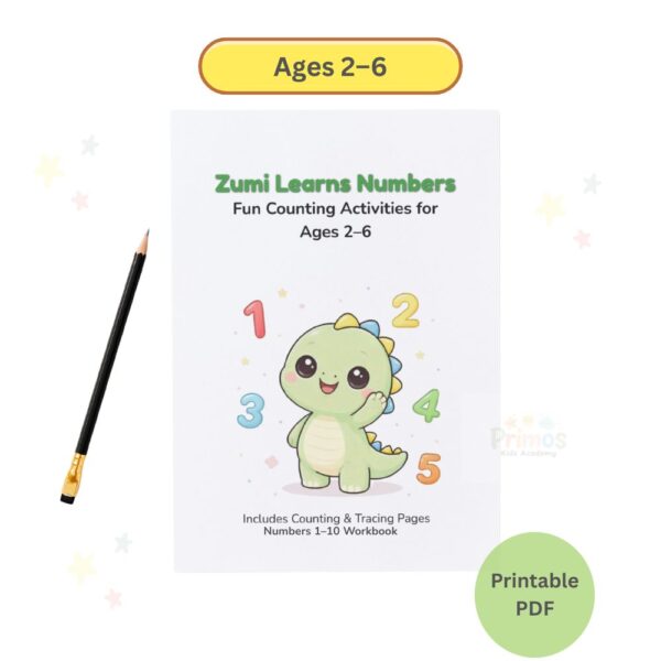 Zumi Learns Numbers 1–10 Printable | Toddler Counting Activity | Preschool Worksheet | Kids Learning PDF (A4 + US Letter)