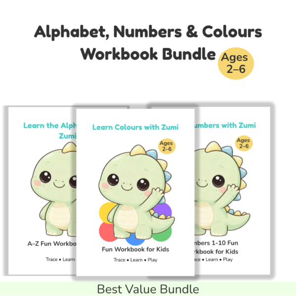 50 Zumi Learning Bundle for Kids (Ages 2–6) | Alphabet, Numbers & Colours Printable Workbooks | Preschool Activity Pack